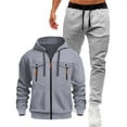 thumbnail image 1 of successthop Mens Sweatsuits 2 Piece Set with Hoodie Plus Long Sleeve Zip Up Top and Drawstring Slim Joggers with Pockets, 1 of 3