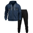 thumbnail image 1 of successthop Mens Sweatsuits 2pcs Sets Hoodie Plus Long Sleeve Zip Up Top and Drawstring Slim Joggers with Pockets Blue, 1 of 3