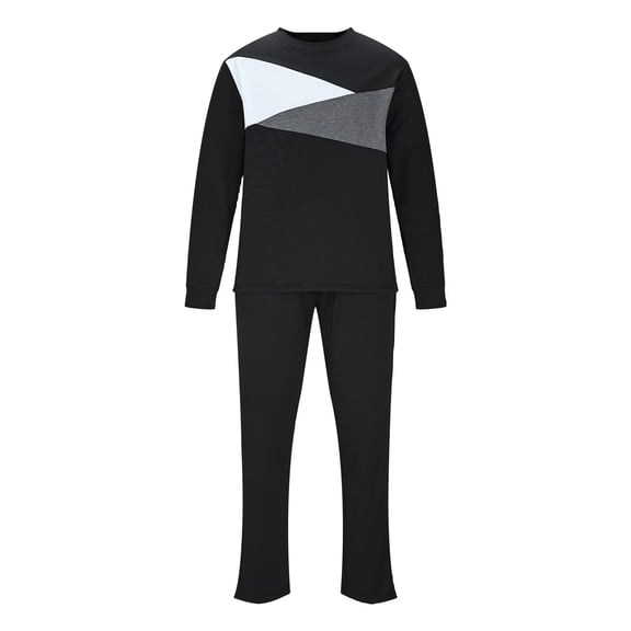 successthop Mens Sweatsuits Plus Size Long Sleeve Crewneck Solid Sweatshirt and Drawstring Sweatpant with Pockets Black