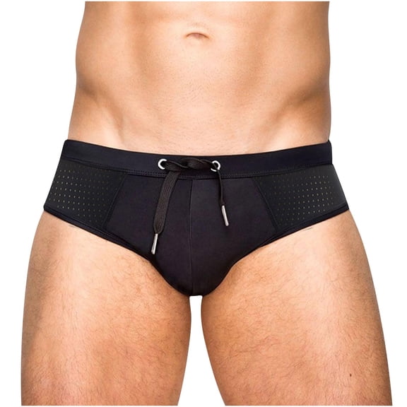 successthop Mens Swim Briefs Vacation Mesh Beach Dries Faster Bikini Bottoms Drawstring Solid Summer Swimwear Black L
