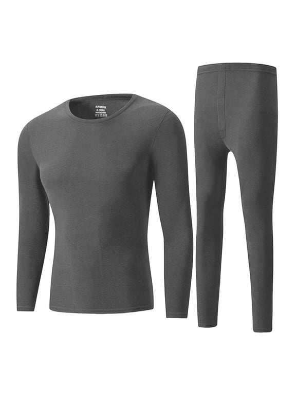 Mens Thermal Set Top and Bottom Fleece Plus Size High Strecth Long Sleeve Crewneck Pullovers and Leggings XL