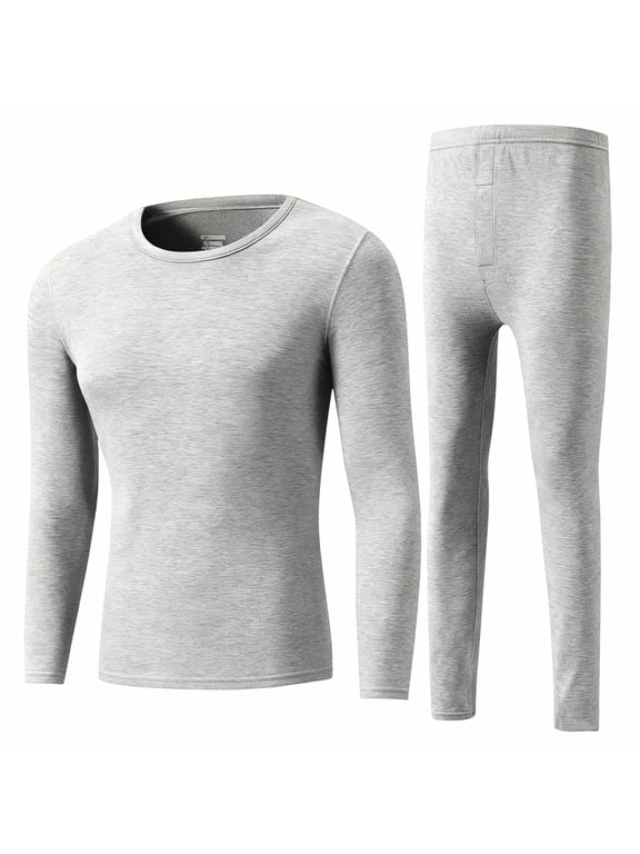 Mens Thermal Set Top and Bottom Fleece Plus Size High Strecth Long Sleeve Crewneck Pullovers and Leggings
