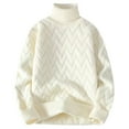 thumbnail image 1 of successthop Mens Turtleneck Sweater Cable Knit Long Sleeve Clothes Chunky Fall Winter Pullover Knitwear Solid Top White, 1 of 4
