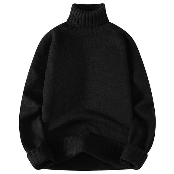 successthop Mens Turtleneck Sweaters Long Sleeve Sweater Chunky Fall Winter Pullover Tops Trendy Solid Clothes Black L