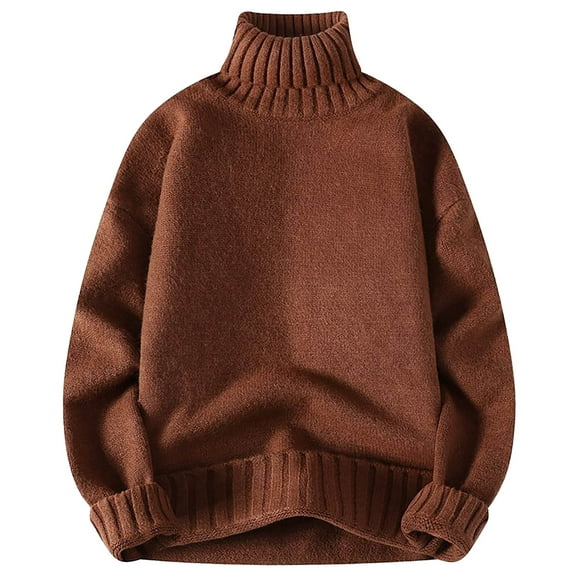 successthop Mens Turtleneck Sweaters Long Sleeve Sweater Chunky Fall Winter Pullover Tops Trendy Solid Clothes Brown M