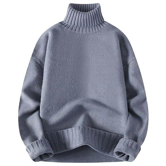 successthop Mens Turtleneck Sweaters Long Sleeve Sweater Chunky Fall Winter Pullover Tops Trendy Solid Clothes Gray S