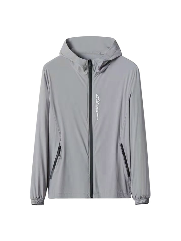 Mens UV Protection Shirts Hooded Long Sleeve Solid Jacket for Outdoor Driving Traveling Hiking Fishing Gray XL