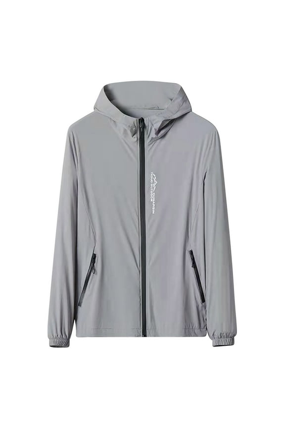 Mens UV Protection Shirts Hooded Long Sleeve Solid Jacket for Outdoor Driving Traveling Hiking Fishing Gray XL