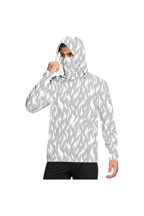 Mens UV Protection Shirts for Swimming with Face Cover Hooded Long Sleeve Camouflage Jacket for Outdoor Driving Traveling Hiking Fishing Gray L
