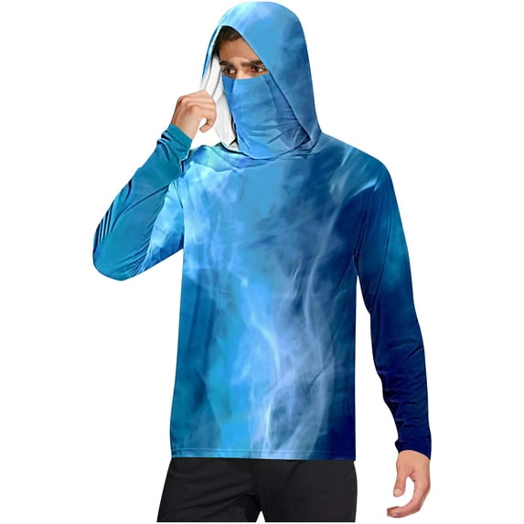 successthop Mens UV Protection Shirts for Swimming with Face Cover Hooded Long Sleeve Print Jacket for Outdoor Driving Traveling Hiking Fishing Blue L