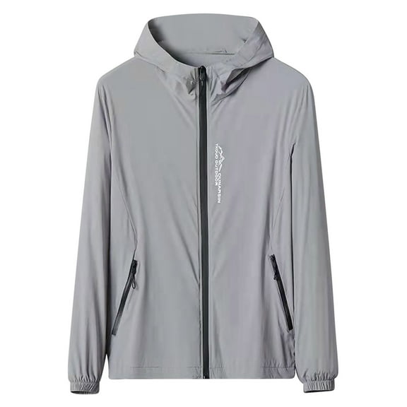 successthop Mens UV Protection Shirts for Swimming UV Protection Hooded Long Sleeve Solid Jacket for Outdoor Driving Traveling Hiking Fishing Gray 2XL