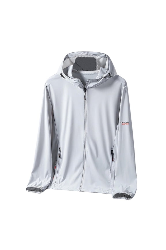 Mens UV Protection Shirts for Swimming Zip Up Hooded with Pockets Long Sleeve Solid Jacket for Outdoor Driving Traveling Hiking Fishing Gray M