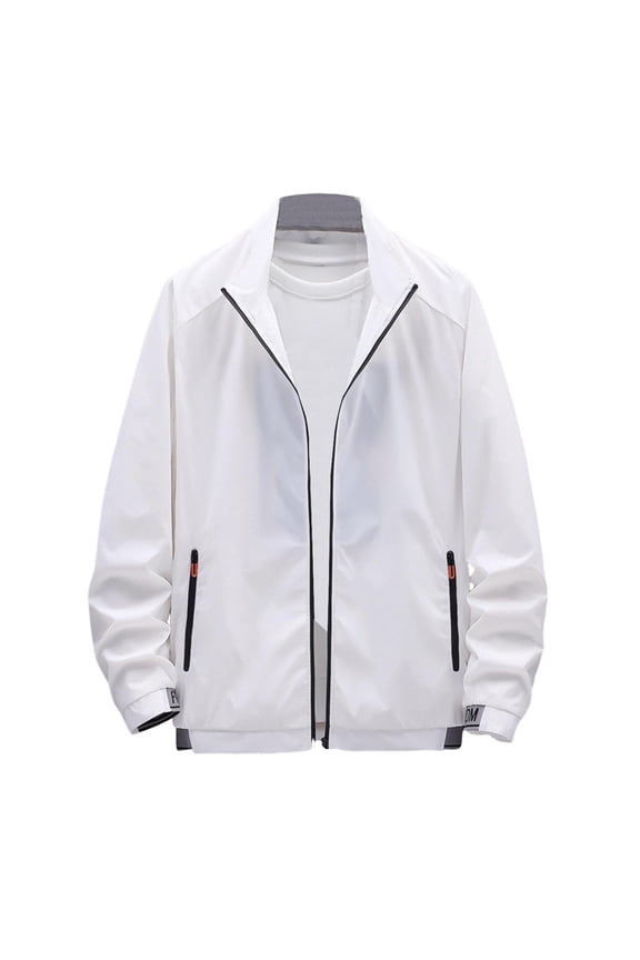 Mens UV Protection Shirts for Swimming Zip Up with Pockets Long Sleeve Solid Jacket for Outdoor Driving Traveling Hiking Fishing White 3XL