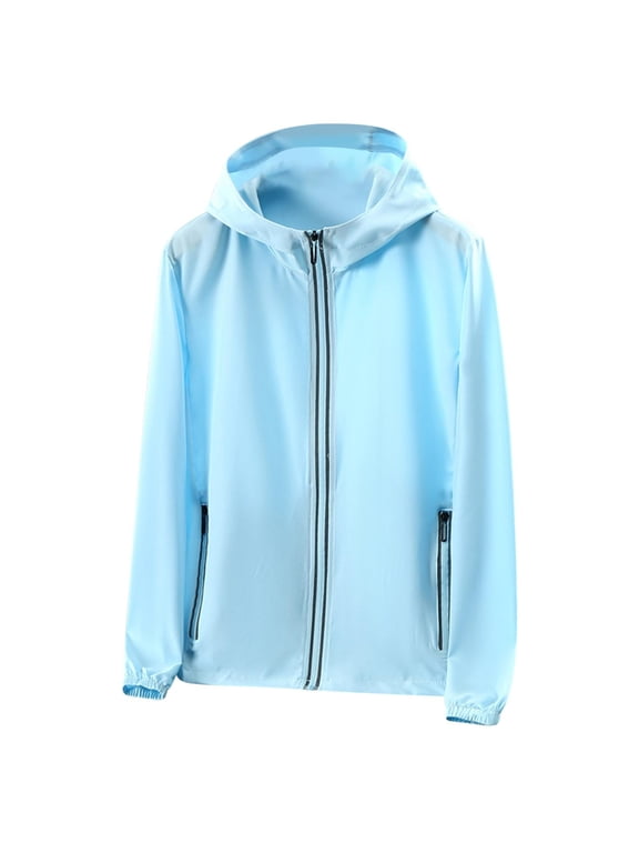 Mens UV Protection Shirts UV Protection Hooded Long Sleeve Solid Jacket for Outdoor Driving Traveling Hiking Fishing Blue M