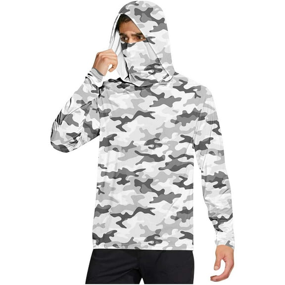 successthop Mens UV Protection Shirts with Face Cover Hooded Long Sleeve Camouflage Jacket for Outdoor Driving Traveling Hiking Fishing Gray L