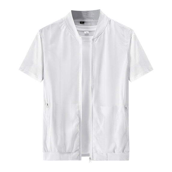 successthop Mens UV Protection Shirts with Pockets Long Sleeve Solid Jacket for Outdoor Driving Traveling Hiking Fishing White 3XL