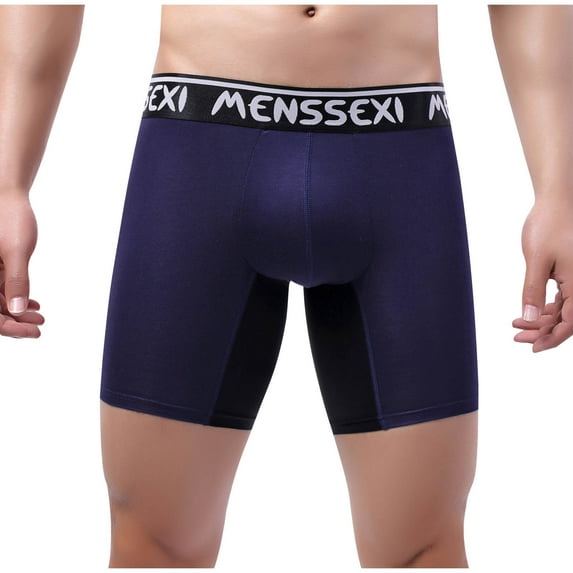 successthop Mens Underwear Boxer Briefs Trendy Lightweight Soft Stretch Solid Everyday Wear Long Leg Underpant Blue 4XL