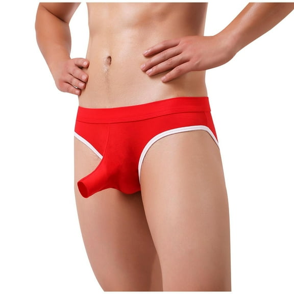 successthop Mens Underwear Briefs Plus Size Comfortable Sport Soft Breathable Stretch Solid Underpant Red M