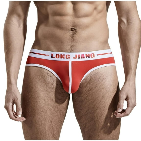 successthop Mens Underwear with Pouch for Balls Plus Size Support Comfortable Sport Breathable Stretch Solid Briefs Red