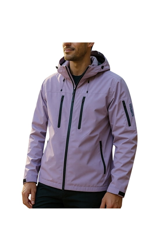 Mens Wind Breaker Jackets Lite Weight Waterproof Hooded Tops Zip Up Rain Jacket Winter Outwear with Pockets