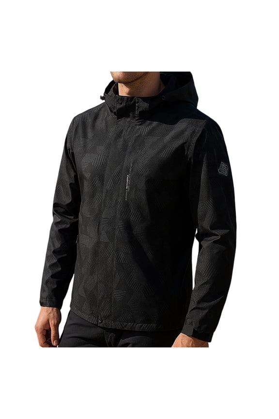 Mens Wind Breaker Jackets Lite Weight with Hood Water Resistant Tops Zip Up Winter Outwear with Pockets 2XL