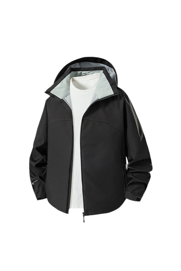 Mens Wind Breaker Jackets with Hood Plus Size Waterproof Tops Zip Up Rain Jacket Fall Outwear with Pockets