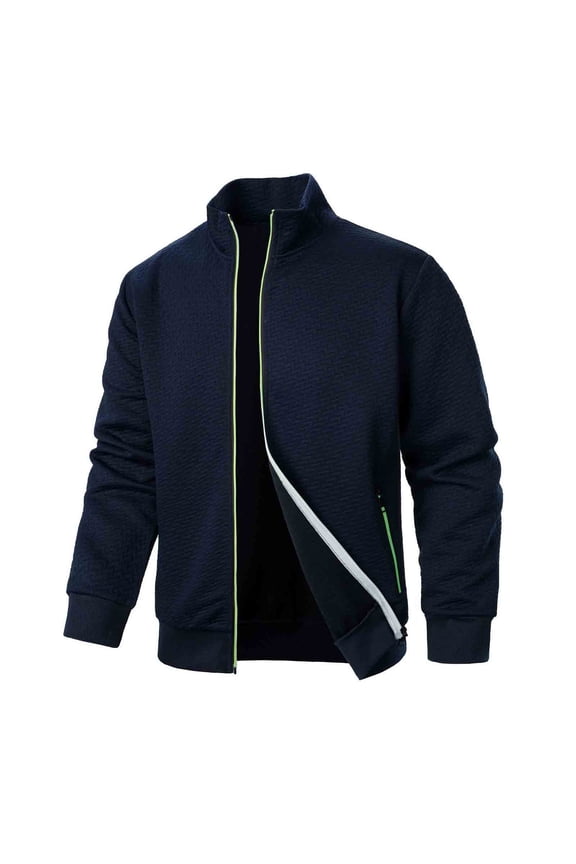 Mens Winter Coats Long Sleeve No Hooded Jacket with Pockets Zipper Solid Fall Casual Outwear