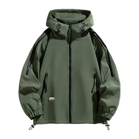 successthop Mens Winter Coats Workwear Long Sleeve Hooded Jacket with Pockets Zipper Solid Fall Casual Outwear