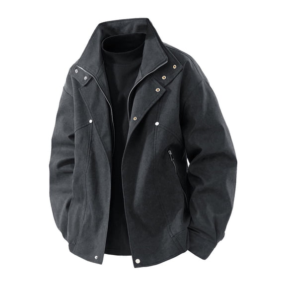 successthop Mens Winter Coats Workwear Long Sleeve Lapel Jacket with Pockets Zipper Solid Fall Casual Outwear