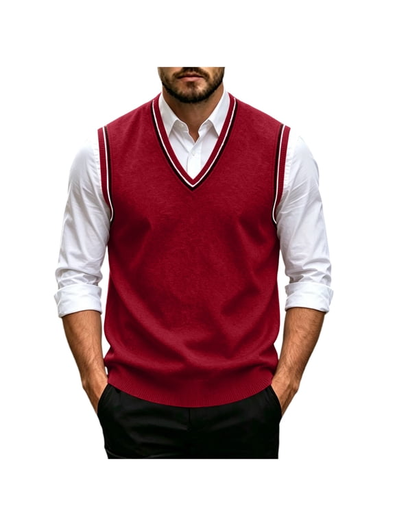 Mens Wool Sweaters for the Winter Sleeveless V Neck Pullover Tops Lightweight Solid Winter Casual Knitwear