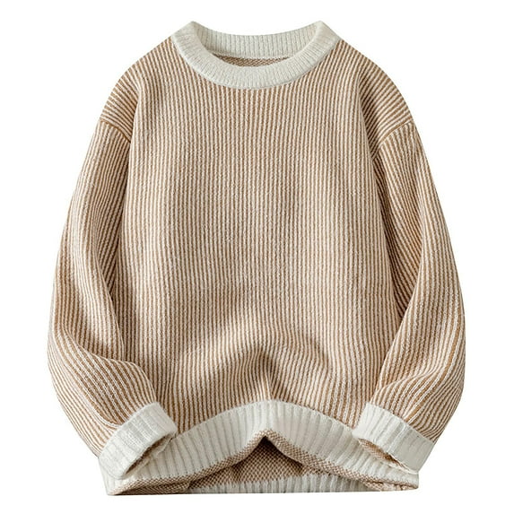 successthop Mens and Big Mens Sweater Plus Size Ribbed Long Sleeve Chunky Crewneck Tops Color Block Winter Clothes