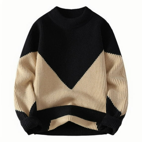 successthop Mens and Big Mens Sweater Plus Size Ribbed Long Sleeve Knitwear Chunky Crewneck Jacquard Color Block Top