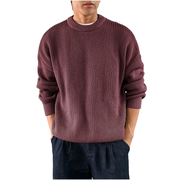 successthop Mens and Big Mens Sweaters Plus Size Long Sleeve Knitwear Chunky Crewneck Fall Winter Ribbed Cuff Solid Tops
