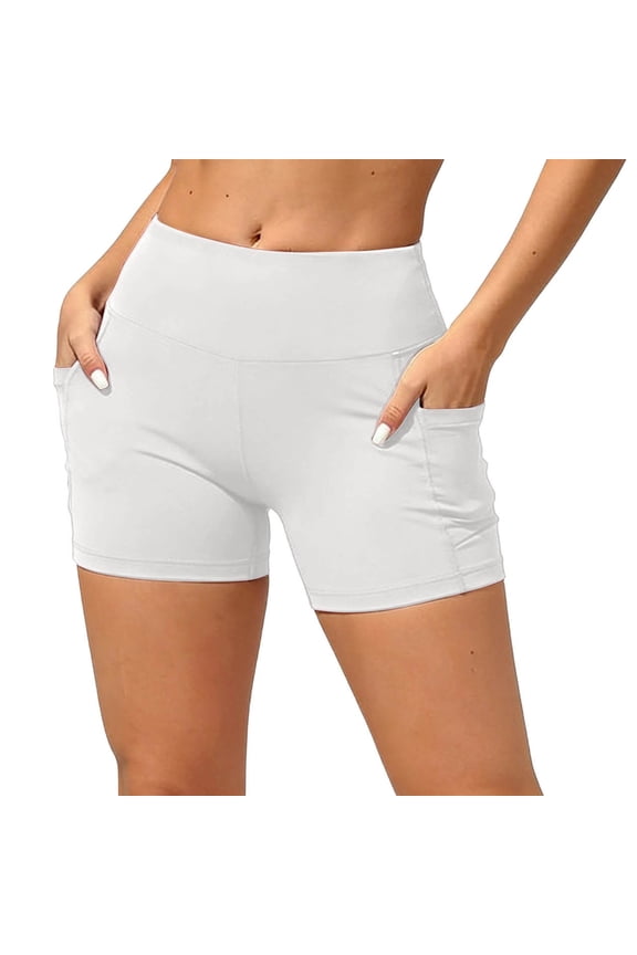 Mini Shorts Women Biker High Waist Plus Size Shorts Ladies Pull On with Pockets Baggy Summer Clothes White
