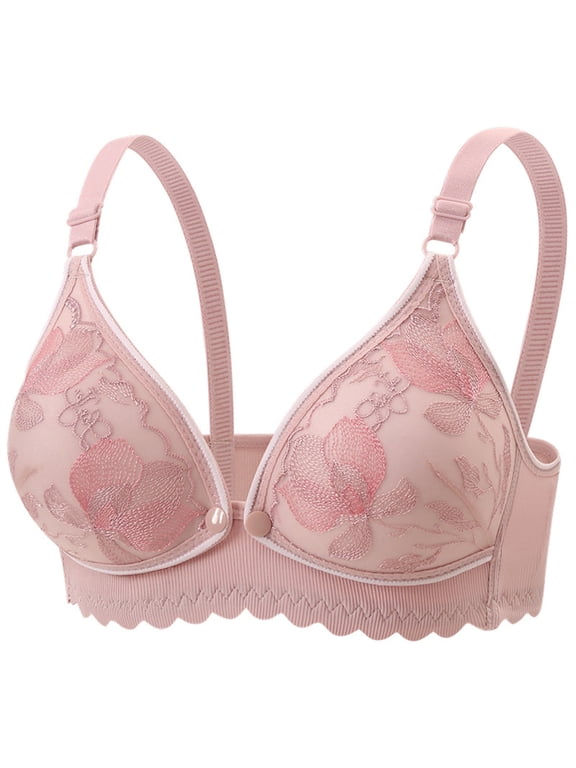 Nursing Bras for Breastfeeding Front Closure Push Up Bralette Adjustable Straps Plus Size Floral Bras Pink