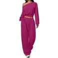 thumbnail image 1 of successthop Off Shoulder Set Women Long Sleeve Tops and Elastic Drawstring Sweatpant Solid Two Pieces with Pockets XL, 1 of 5