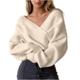thumbnail image 1 of successthop Off Shoulder Sweater Juniors Long Sleeve V Neck Tops Pullover Wrap Knitwear Oversized Fall Casual Clothes M, 1 of 6