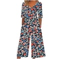 thumbnail image 1 of successthop One Pieces Jumpsuit with Zipper Women V Neck Short Sleeve Long Pants Floral Stylish Lounge Wear with Pockets, 1 of 5