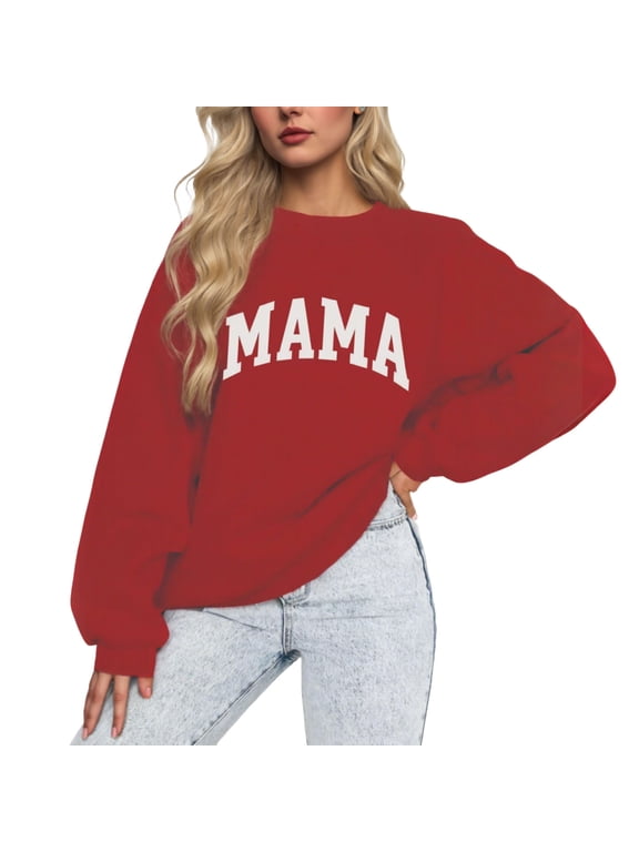 Oversized Mama Sweatshirt for Women Mothers Day Tops for Mom Casual Pullover Sweater Festival Clothes Black