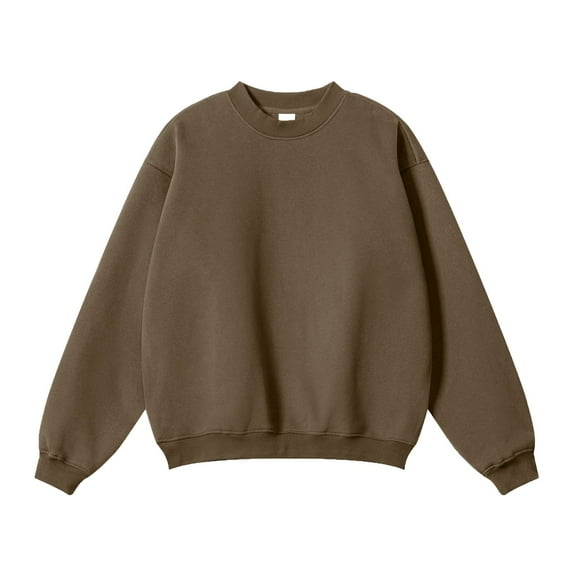 successthop Oversized Sweatshirt for Men Long Sleeve Sweater No Hood Pullover Tops Loose Solid Fall Spring Clothes Brown