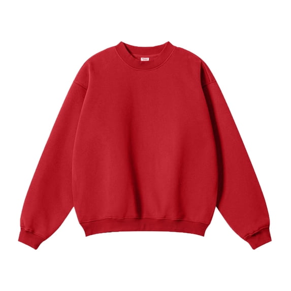 successthop Oversized Sweatshirt for Men Long Sleeve Sweater No Hood Pullover Tops Loose Solid Fall Spring Clothes Red