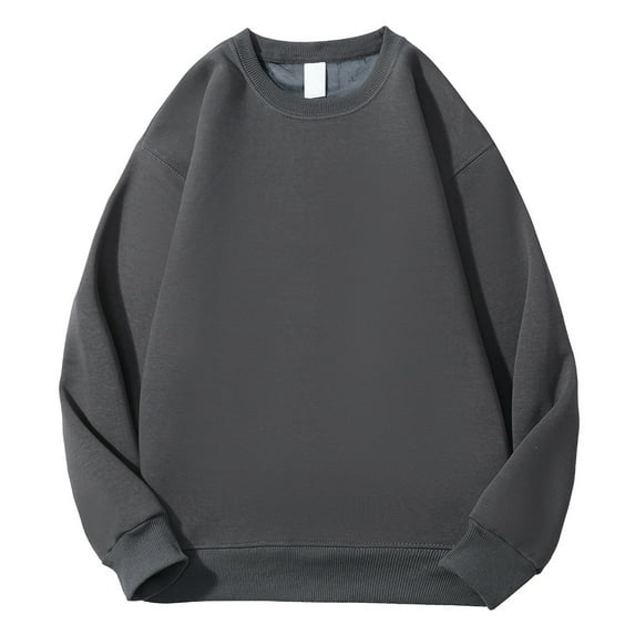successthop Oversized Sweatshirts for Men Fleece Crewneck Long Sleeve Sweater Pullover Tops Loose Solid Clothes 2XL