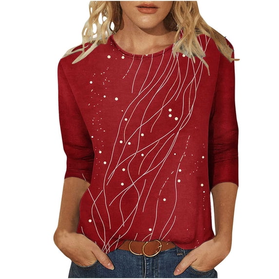 successthop Oversized T Shirts for Women Graphic Tee 3/4 Sleeve Crewneck Shirt Tee Fall Casual Plus Size Pullover Tops