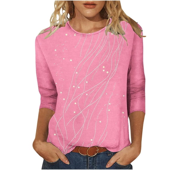 successthop Oversized T Shirts for Women Graphic Tee 3/4 Sleeve Crewneck Shirt Tee Fall Casual Plus Size Pullover Tops