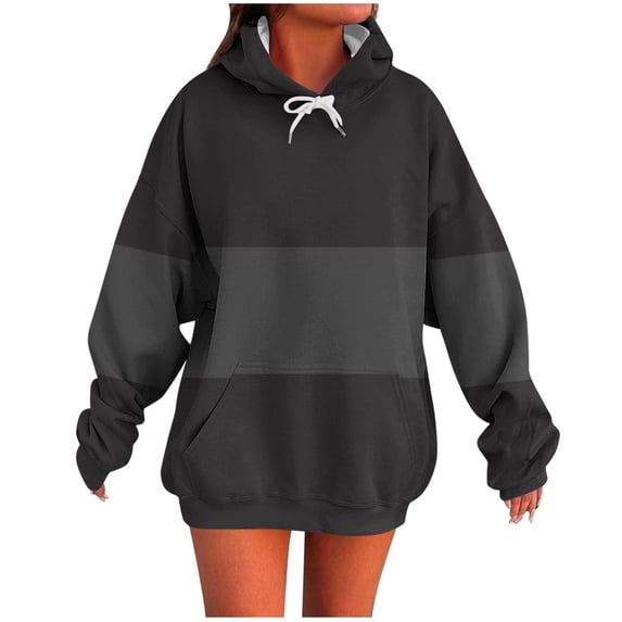 successthop Oversized Weighted Hoodie for Women Long Sleeve Drawstring Top Color Block Fall Streetwear with Pockets XL
