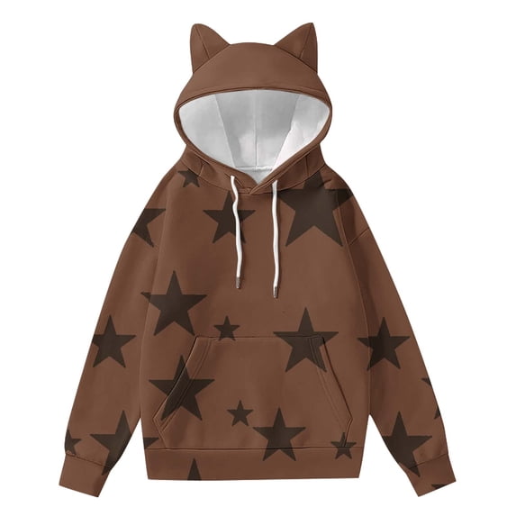 successthop Oversized Weighted Hoodie for Women Long Sleeve Hoodie Drawstring Tops Cute Ear Star Streetwear with Pockets