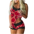 thumbnail image 1 of successthop Pajama Short Sets for Women 2 Piece Heart Lace Sleeveless Pullover Tank Top and Shorts Valentine Sleepwear S, 1 of 6