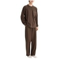 thumbnail image 1 of successthop Pajamas for Men Sets Long Sleeve Tops with Full Pants Solid Two Piece with Pockets Loungewear, 1 of 6
