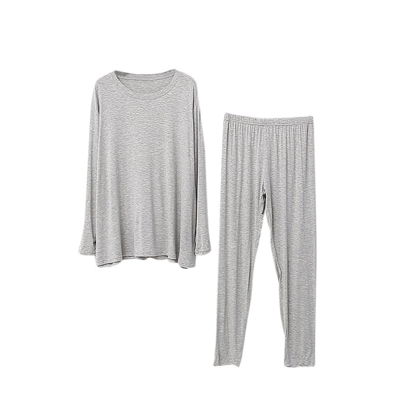 successthop Pajamas for Women Set Long Sleeve Gray Lightweight Solid Shirt with Belt 2 Piece Long Pants Loungewear M