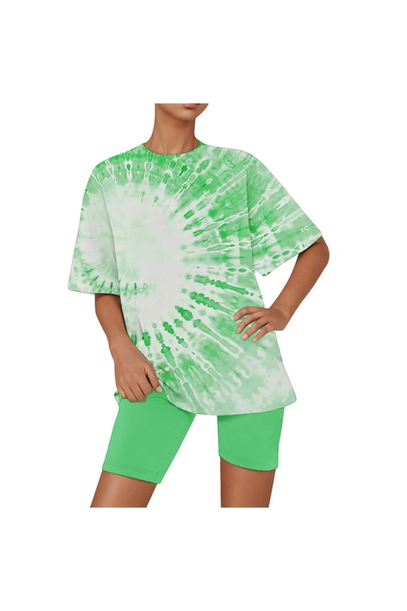 Pajamas for Women Shorts and Short Sleeve Lightweight Plus Size Tie-Dye T-Shirt 2 Piece Shorts Loungewear 2XL Multicolor